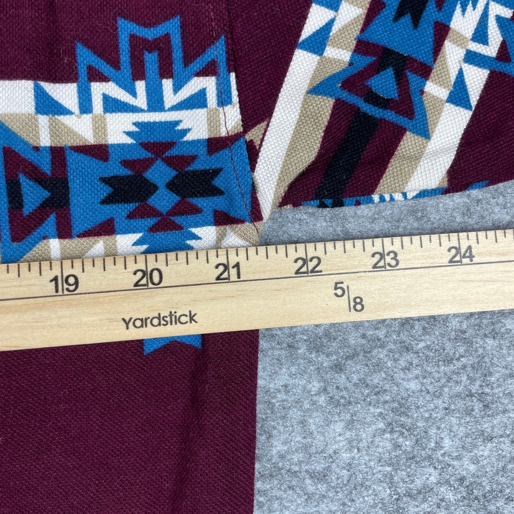 Vintage Wrangler Polo Shirt Mens M Burgundy Aztec Southwestern Tribal Pique 90s - Picture 5 of 8